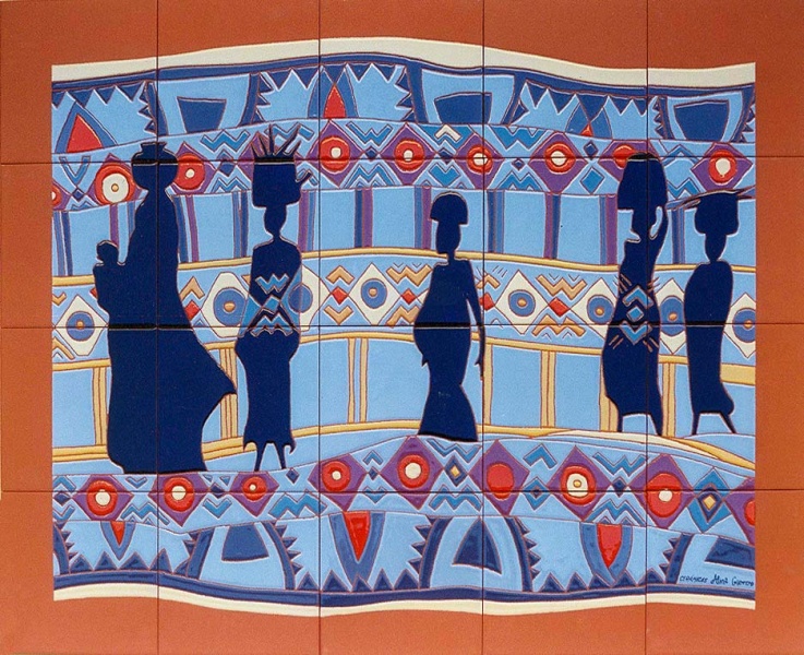mural de ceramica azulejos africanas