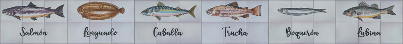 mural ceramica peces salmón lenguado